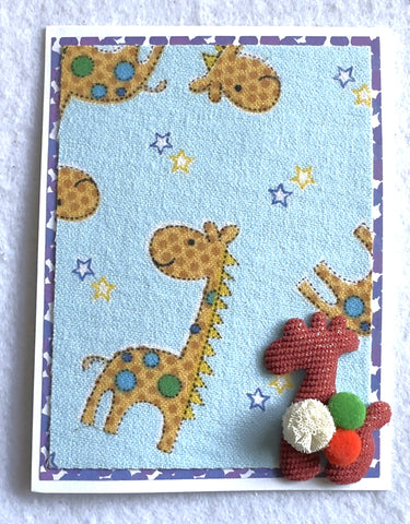 3D Birthday Card for a Boy or a Girl. Grandson, granddaughter, godchild, giraffe and pompons. Set of 8