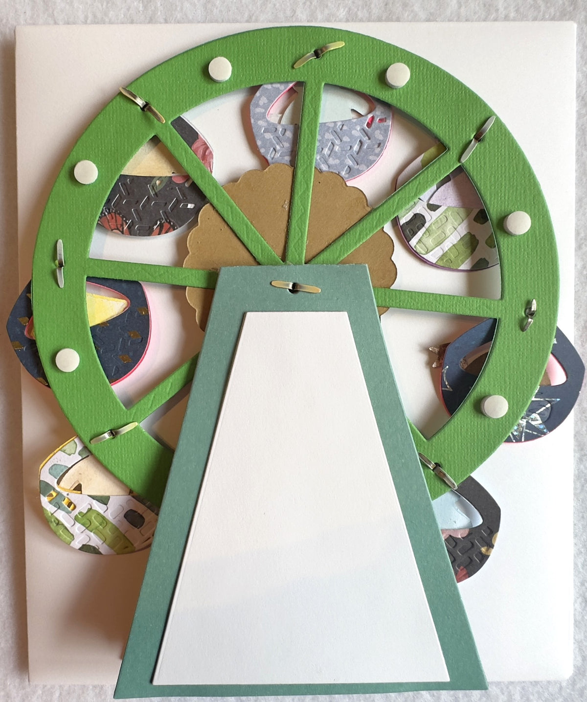 3D Interactive Greeting or Birthday  Ferry's Wheel Card Green and Yellow