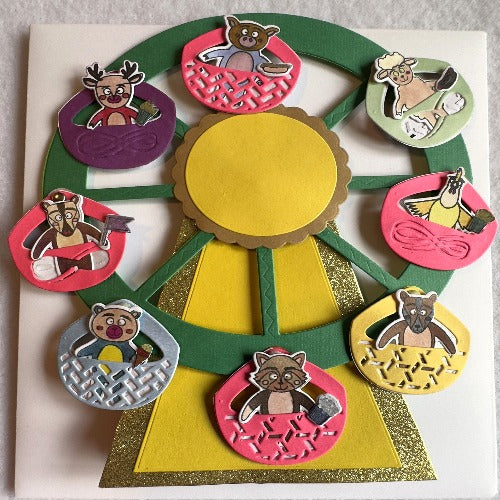 3D Interactive Greeting or Birthday  Ferry's Wheel Card Green and Yellow