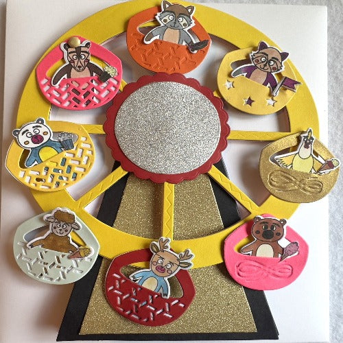 3D Interactive Greeting or Birthday Ferry's Wheel Card Gold and Yellow