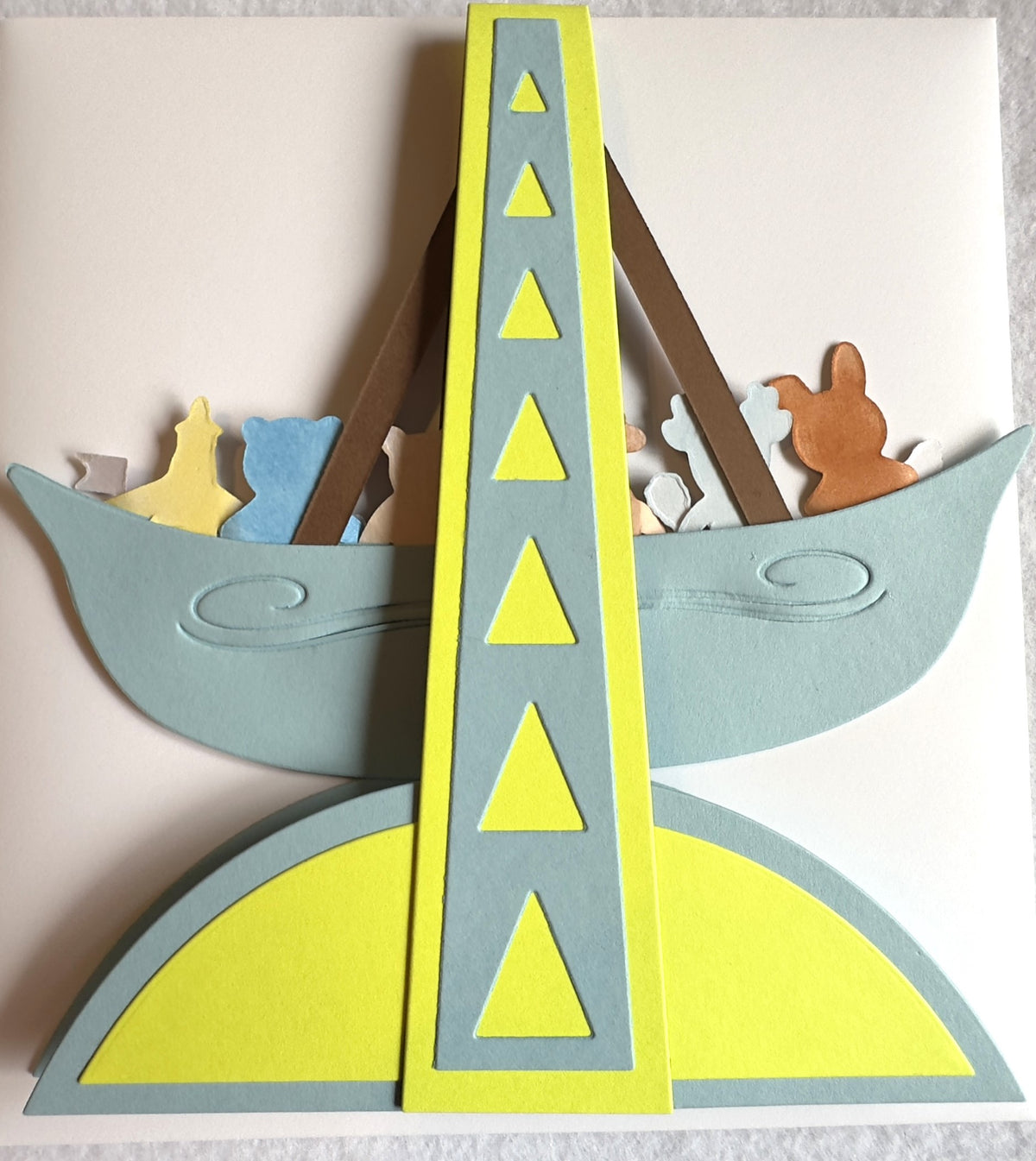 3D Interactive Pirate Ship Birthday or Greeting Card Light Blue and Yellow