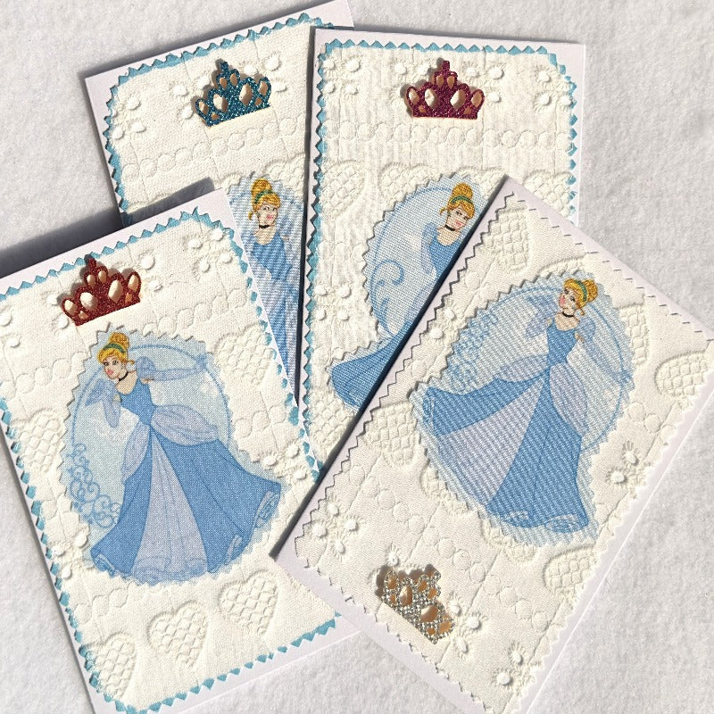 Princess Birthday Card  Handmade with Fabric Set of 4