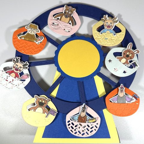 3D Interactive Greeting or Birthday Ferry's Wheel Card Blue and Yellow