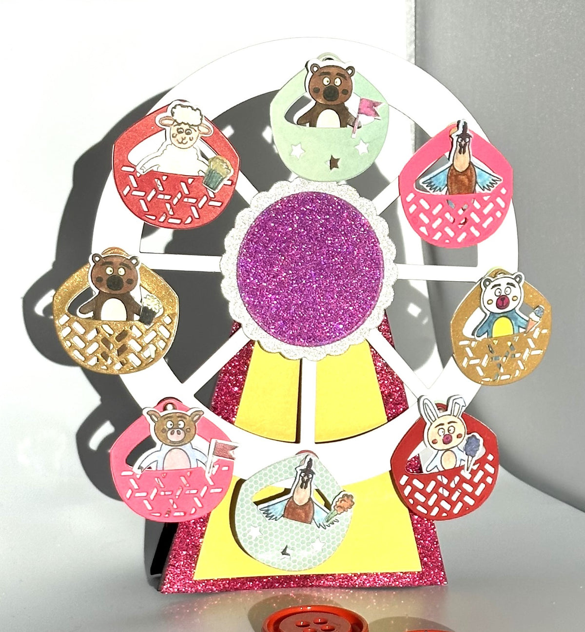 3D Interactive Greeting or Birthday Ferry's Wheel Card Yellow and White