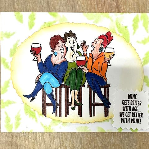 Gossiping  Around and Drinking Wine Birthday or Greeting Card