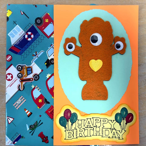 Orange Felt Monster Birthday Card