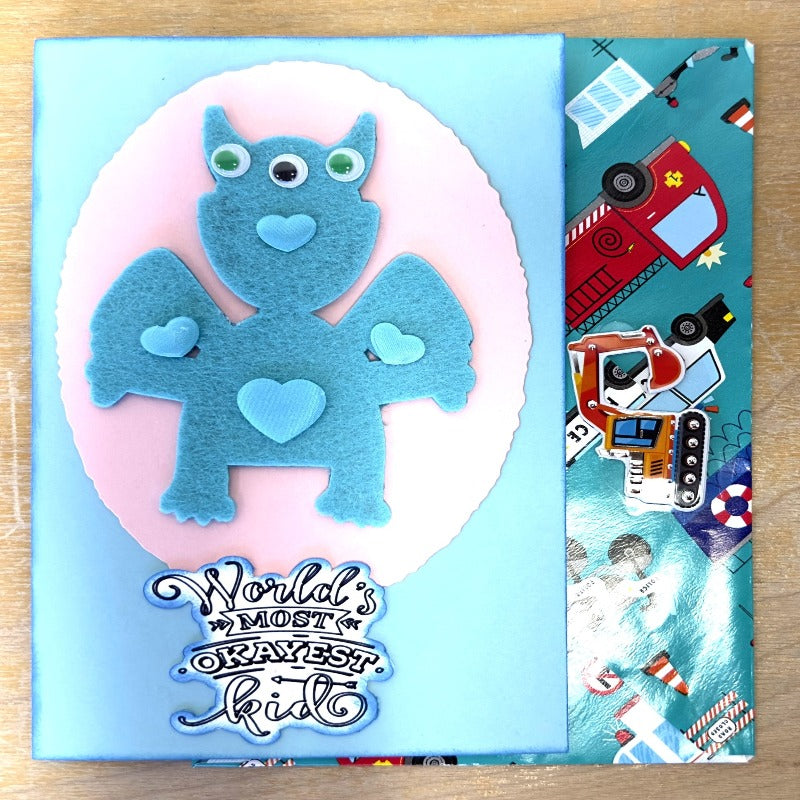Baby Blue Felt Monster Birthday Card