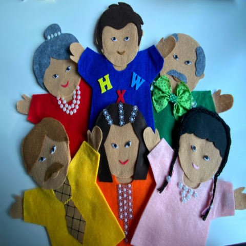 Family of Six Set Handmade Felt Puppets/Make Up Your Own Story/Preschoolers Story Circle Time/Daycare Stories/Story Ideas/Unique Gift Ideas