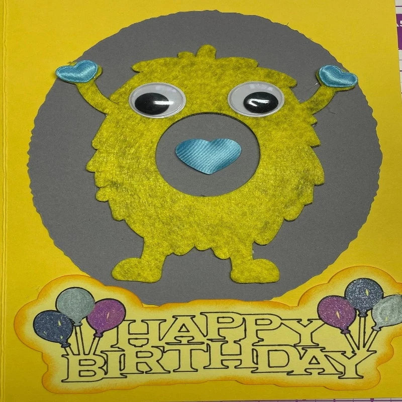 Yellow Felt Monster Birthday Card